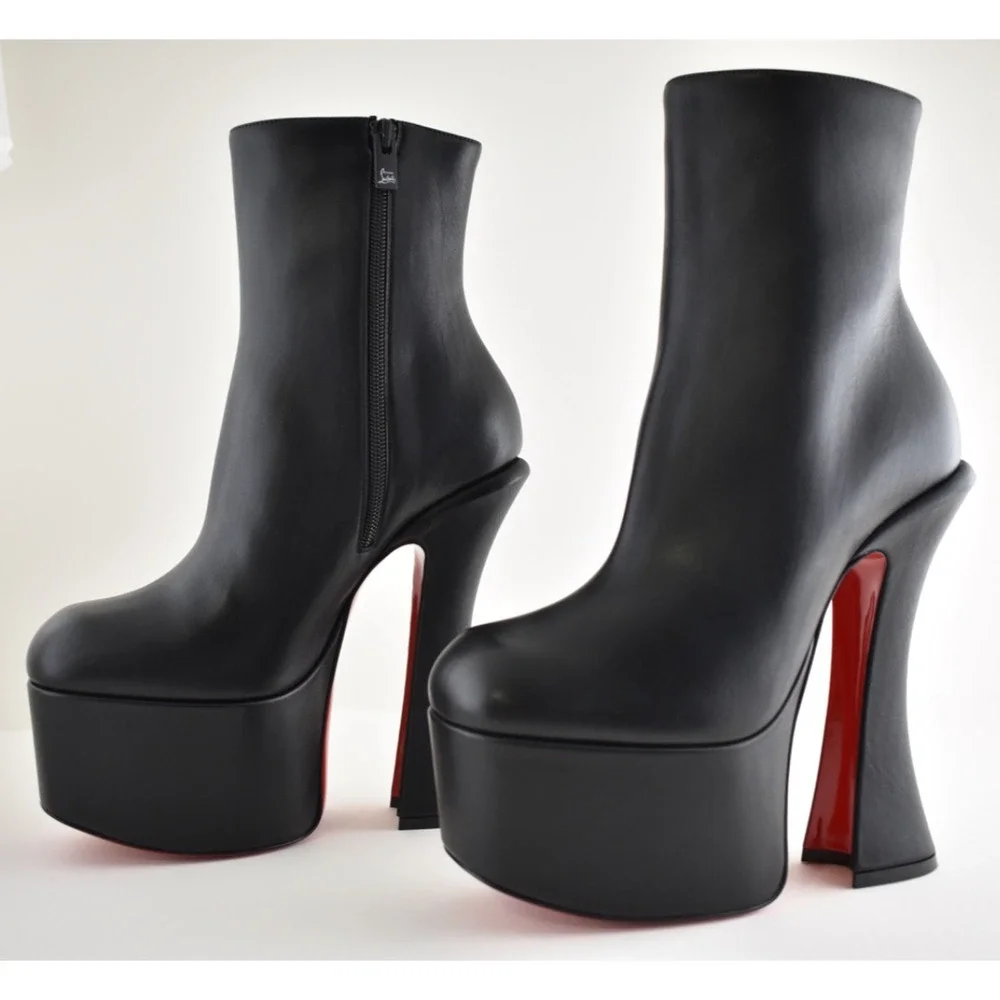 Christian Louboutin Aquabootie 160 Black Leather Platform Block Heel Bootie 40 - Picture 14 of 16